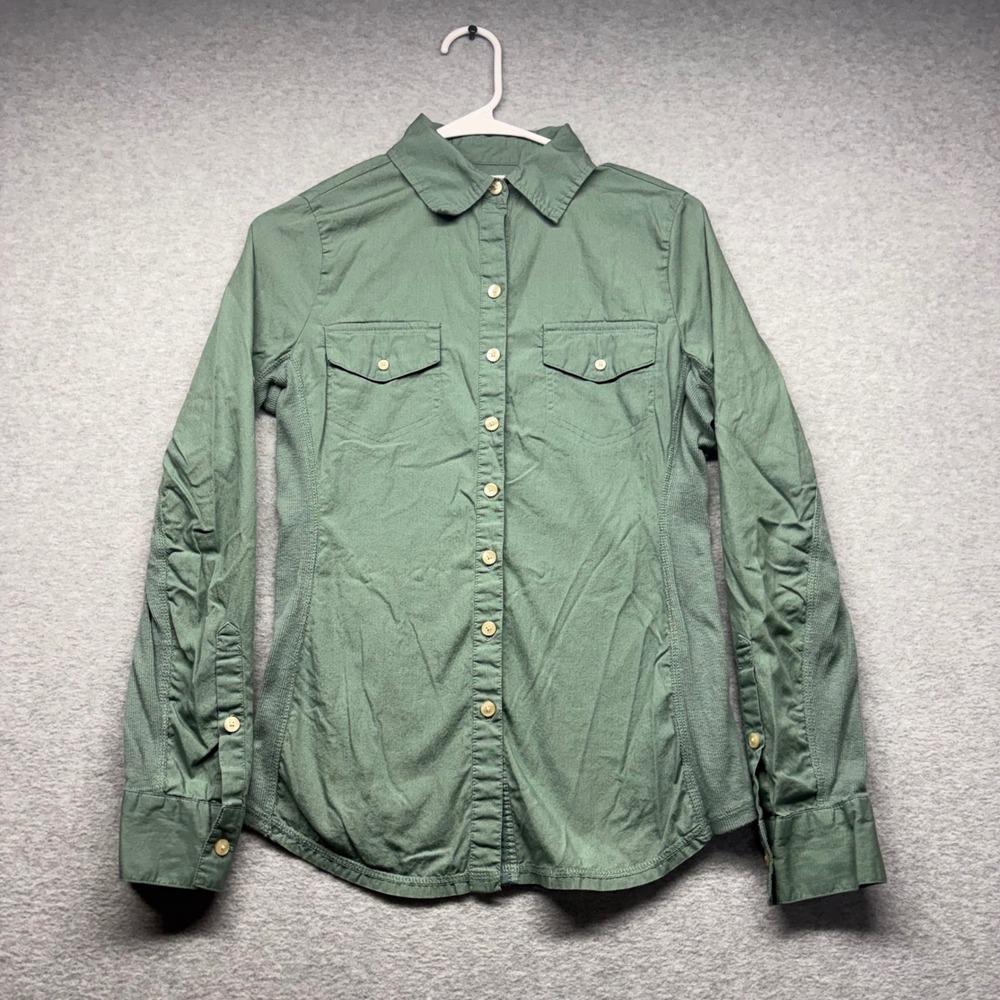 Converse One Star Womens Olive Green Roll Tab Sleeve Shirt Small Star Logo